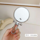 鹿野时空美妆双面镜10倍5倍放大小圆镜折叠化妆镜梳妆镜手柄镜便携镜子 银色(一面可放大10倍）