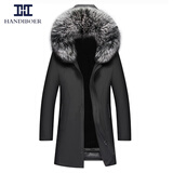 汉帝泊尔海宁派克服男士皮草中长款可拆卸十字裘皮内胆皮毛一体厚外套潮牌 黑色（黑裘皮）银狐领 XL /180