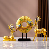 祥礼鹿摆件创意家居家装饰品室内客厅酒柜茶几电视柜玄关房间布置摆设 金色鹿+水晶球+花鸟盘