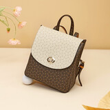 why双肩包大容量方形背包轻奢百搭时尚书包休闲旅游出行包女生背囊 啡色配杏色