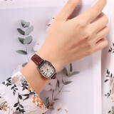 聚利时（Julius）手表女学生酒桶形复古石英防水时尚气质女士手表棕带银壳JA-703A