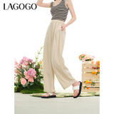 LAGOGO宽松舒适阔腿休闲裤女拉谷谷夏季新款薄款高腰显瘦山本裤 米色(T2) S