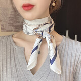吻过 春夏新款丝巾女小方巾薄款脖子防晒领巾发带韩版时尚百搭围巾纱巾70CM方巾秋冬季 海盗船方巾白色