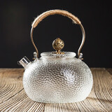 容山堂 手工烧水壶玻璃茶壶 煮茶器泡茶壶功夫茶具套装 锤纹玻璃提梁壶-铜钮