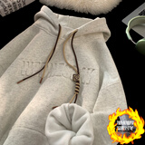 宾迪肯（BINDIKEN）600g美式重磅卫衣男装秋冬季潮牌青少年连帽学生日系外套2025新款 A422-1-JF1004白花灰（加绒加厚） L （120-145斤）