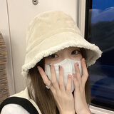 慕琼（MUQIONG）渔夫帽子女冬双面可戴羊羔毛秋冬百搭毛绒水桶冷帽显脸小可爱保暖 米色 双面戴均码54-59cm