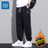 真维斯休闲裤男秋冬新款大码宽松运动哈伦束脚卫裤休闲加绒加厚长裤子男 K005黑色加绒 XL