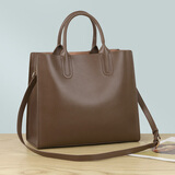 卡里普斯（CALYPSO）礼物手提包女大容量托特包女士包包真皮女包通勤时尚电脑包单肩包 咖啡色【大版】 竖款