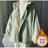 伊离姿羊羔毛外套女2025秋冬季新款设计感加绒加厚棉服宽松棉衣高中学生 MX-9-5005_绿色 羊羔绒 加厚 2XL 135-150斤（新年红红火火）