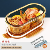 创得耐热玻璃保鲜盒 微波炉专用饭盒上班族学生带饭密封碗分隔便当盒 琥珀椭圆S格860毫升+餐具