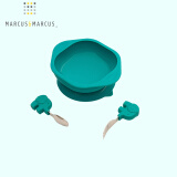 MARCUS&MARCUS 宝宝儿童训练餐具套装不锈钢勺叉硅胶吸盘婴儿辅食碗 绿色