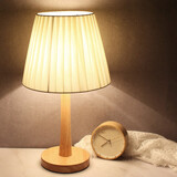 遇上佳人原木床头台灯卧室LED布艺氛围小夜灯宿舍家用书房实木装饰灯 原木床头灯【百褶款】