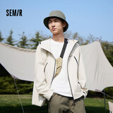森马（Semir）冲锋衣男户外三防夹克秋情侣连帽外套夹克上衣 浅卡其50369 M