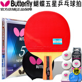 蝴蝶（BUTTERFLY） 乒乓球拍五星/5星蝴蝶王初学轻量纯木底板横直拍单拍TBC501/502 502 直拍短柄一支+拍套三星球