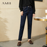 AMII极简时尚修身百搭加绒牛仔长裤冬季新款休闲显瘦裤子女 深牛仔蓝 170/76A/XL