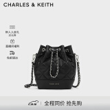 CHARLES&KEITH绗缝菱格链条水桶包双肩包包女包女生日礼物CK2-10701506 Noir黑色 M