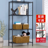 纳典置物架厨房家用客厅卧室阳台层架落地浴室收纳架储物多功能铁架子 四层黑色 长60x宽30x高120cm