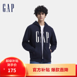 Gap男女装2024秋季新款印花字母logo抓绒连帽卫衣休闲660128外套 海军蓝 165/88A(S) 亚洲尺码