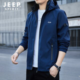 JEEP SPIRIT吉普夹克男秋冬季男士休闲可脱连帽外套中青年男装上衣修身茄克衫 蓝色薄款2186 2XL (140-155斤)