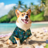 品云美宠 柯基犬宠物狗衣服夏季透气舒适薄款 深色雨林衬衫 XS(建议3-9斤)