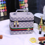 韩奢化妆包2025新款便携化妆品箱大容量女手提箱旅行外出收纳盒带镜子 蓝色小号方箱