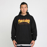 THRASHER 火焰帽衫 FLAME经典款情侣男款连帽卫衣滑板 王一博同款 黑色 L