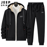 JEEP SPIRIT休闲裤男冬季羊羔绒保暖加绒加厚棉裤子男士大码束脚裤运动针织裤 0928-黑色-裤子+外套=两件套 3XL（建议145斤-160斤）