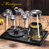 MARTIGUES 北欧家用玻璃杯双层隔热可爱水杯泡茶杯牛奶杯创意咖啡杯子 375ml双层杯+1.8L三角壶+杯架+杯盘 6只