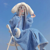 宝娜斯珊瑚绒睡衣女冬季加厚加绒卡通少女草莓小鸭睡袍长款睡裙 玉桂狗睡袍 均码 （适合80-160斤）