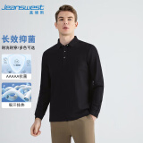 真维斯（JEANSWEST）POLO衫男2024秋季长袖潮牌速干抗菌休闲翻领休闲上衣黑色4XL