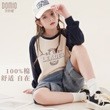 多妙屋女童长袖t恤秋装韩版打底衫大童上衣儿童纯棉童装910063藏青140cm