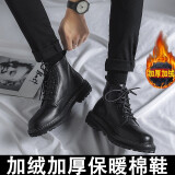 跨足行秋冬季马丁靴男中帮男靴工装靴黑色透气男鞋高帮皮鞋增高短靴子男 全黑6孔【冬季加绒】 41