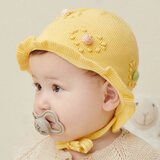 咕咕象（guguxiang）婴儿帽子新生婴幼儿初生小宝宝儿童男女春秋冬季护囟门胎帽冬天 黄色1个 荷叶边彩点开叉公主帽