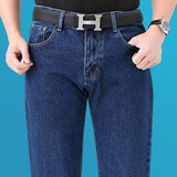 AEMAPE苹果牛仔裤男裤子中老年宽松直筒裤雪花洗纯棉大码男士品牌休闲裤 深蓝 厚款 老式经典五袋款牛仔 38 腰围2尺9