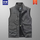 罗蒙（ROMON）春秋季新款速干男士马甲大码多口袋马夹背心外套户外工装坎肩上衣 2385灰色(薄款) 2XL 建议(150-170斤)