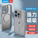 ROCK适用苹果16Pro手机壳iPhone16Pro保护套磁吸Magsafe防摔镜头全包精孔硅胶简约不粘指纹男女灰色