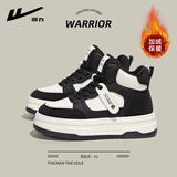 回力棉鞋女加绒加厚冬季保暖防滑高帮休闲鞋潮百搭松糕底增高韩版鞋子 白黑 36