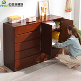 松园洛曼森 五斗柜 实木简约现代抽屉衣物收纳柜卧室带门储物柜五斗橱电视柜 六斗二门板栗色140*43*105cm