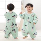 越贝乐 宝宝睡袋秋冬保暖法兰绒连体婴儿睡衣中大儿童分腿防踢被居家衣 【双层加厚】绿色小熊 XL码(建议身高95-105cm)