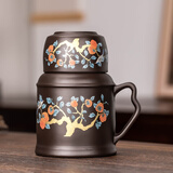 瓷牌茗茶具紫砂小暖壶家用办公室大容量带盖保温壶旅行装功夫泡茶整套 紫砂柿柿如意小暖壶