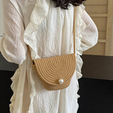 美杜草编包包女休闲包复古藤编水桶包斜挎包海边度假沙滩包编织单肩包 草编包【大款卡其】