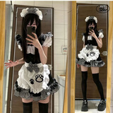JPNTKY日系洋气可爱cos女仆套装夏季新款泡泡袖连衣裙子叠穿围裙jk制服 黑色六件套+丝袜+围脖+铃铛 L