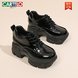 卡帝乐鳄鱼（CARTELO）真皮内增高小皮鞋2025新款秋季女鞋松糕厚底高跟单鞋英伦风乐福鞋 黑色 35