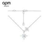 APM MONACO双流星baby六芒星项链女生毛衣链轻奢925银锁骨链七夕情人节礼物 银色