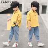 Radinka2026春秋新款男童春装套装中大童洋气衬衫牛仔裤两件套儿童装ELI 黄色衬衫+牛仔裤 130 码建议身高125厘米左右