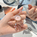 歌迪（GEDI）手表女学生小巧精致母贝小表盘高颜值太阳花朵石英女士手链表礼物 樱花粉