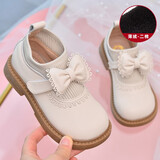 卜丁儿童公主鞋女童皮鞋2025春秋新款洋气黑皮童鞋蝴蝶结牛皮宝宝单鞋