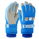 火炬人儿童手套蓝色滑雪手套骑行手套7岁到12岁保暖卡通冬季手套C3216蓝