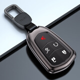 迪加伦 全包金属 凯迪拉克钥匙包 CT6 XT5 XT4 SRX XTS xt6 ATSL汽车钥匙包壳改装男5按键-太空灰+真皮钥匙扣