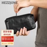 赫泽琼斯HEZZJONS真皮手机包进口意大利牛皮小手包青年时尚休闲软皮迷你手腕包韩版商务多卡位手包 黑色意大利牛皮
